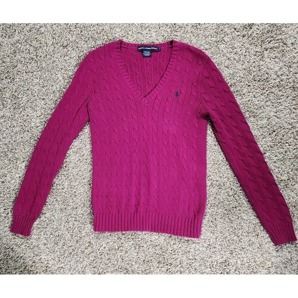 Ralph Lauren Sweaters - Ralph Lauren Sport Womens Pink Fushia Sweater Size Large BluePony Cable Knit Top